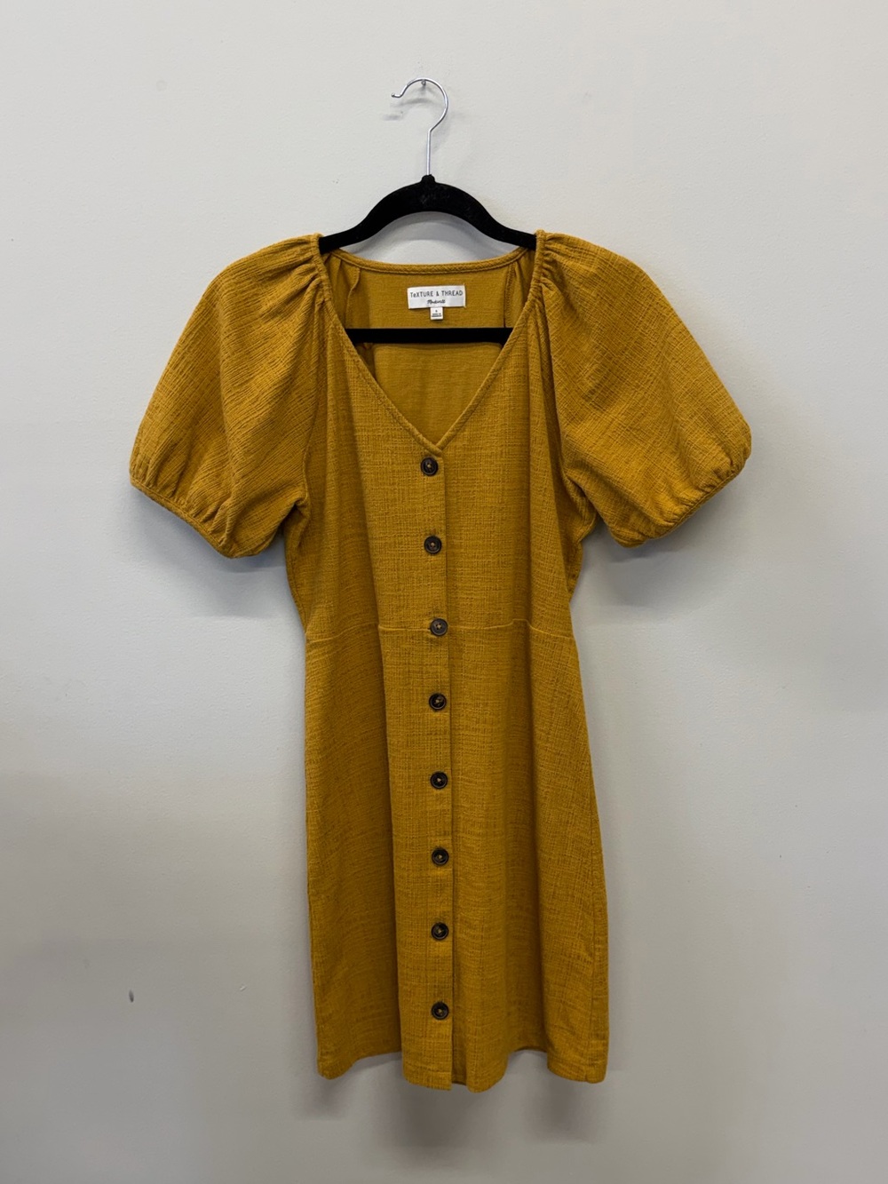 Madewell Mustard Button-Front Puff Sleeve Dress